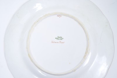 Lot 18 - Set of twelve early 20th century Spode plates decorated with fish, titled verso, on a green and gilt fish-scale ground, stamped marks, 23cm diameter