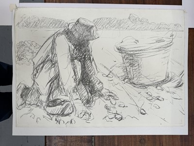 Lot 815 - Harry Becker (1865-1928) black and white lithograph - Potato Harvest, Holland, 36.5cm x 54.5cm, in glazed frame