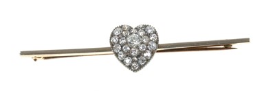 Lot 374 - Victorian diamond brooch with a heart shaped cluster of pavé set old cut 
diamonds