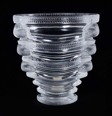 Lot 26 - Lalique 'St. Marc' vase, of tapering oval form with graduated doves to sides, etched 'Lalique France' to base, 16.75cm high