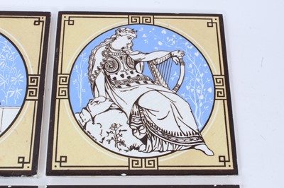 Lot 35 - Four Minton tiles designed by John Moyr Smith (1839-1912), decorated with classical musicians, 20.5cm square