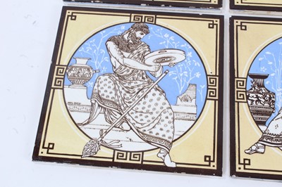 Lot 35 - Four Minton tiles designed by John Moyr Smith (1839-1912), decorated with classical musicians, 20.5cm square