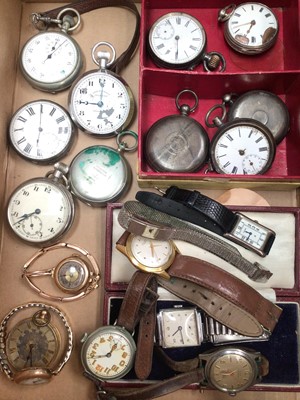 Lot 56 - Collection of vintage watches including two 1920s 9ct gold cased wristwatches, gold cased fob watch, Victorian silver pocket watches, other watches and a military Dennison compass