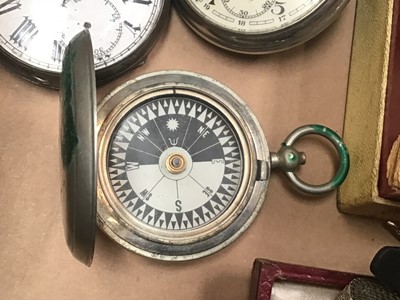 Lot 56 - Collection of vintage watches including two 1920s 9ct gold cased wristwatches, gold cased fob watch, Victorian silver pocket watches, other watches and a military Dennison compass