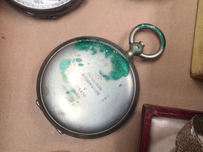 Lot 56 - Collection of vintage watches including two 1920s 9ct gold cased wristwatches, gold cased fob watch, Victorian silver pocket watches, other watches and a military Dennison compass