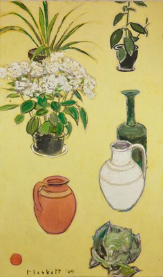 Lot 950 - Joseph Plaskett (1918-2014) oil on canvas - Still Life on Yellow, signed and dated '09, unframed