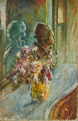 Lot 966 - Joseph Plaskett (1918-2014) oil on unstretched canvas - Still Life with Bust, signed and dated '61, unframed