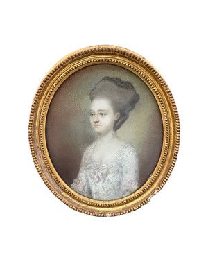Lot 858 - English School, 18th century, oval pastel portrait of a Lady, indistinctly inscribed verso, 25cm x 20cm, in gilt frame