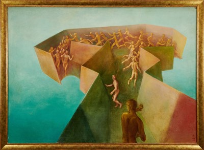Lot 976 - David Hill (1914-1977) egg tempera on board - The Procession, initialled, numbered 108 and dated 1947, 82cm x 114cm, in gilt frame  
Exhibited: Nina Dausset, Paris, June 1948. The Salon d'Automne,...