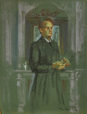 Lot 953 - Joseph Plaskett (1918-2014) pastel - Portrait of a Standing Man, signed and dated '66, 65cm x 50cm, unframed
