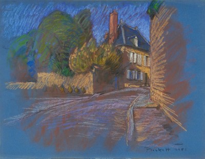 Lot 955 - Joseph Plaskett (1918-2014) pastel - The House from the Street - evening, signed and dated 1981, 50cm x 65cm, unframed