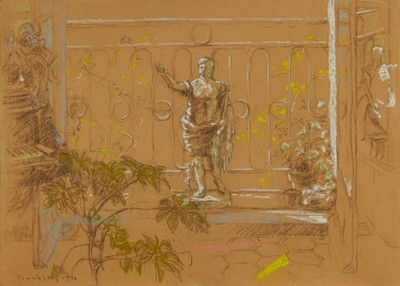 Lot 962 - Joseph Plaskett (1918-2014) pastel- View from the balcony, signed and dated 1976, 48cm x 66cm, unframed