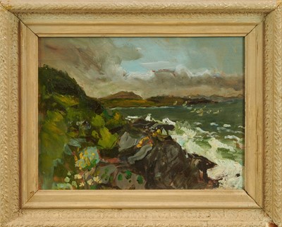Lot 943 - Gabriel Summers (b. 1962) oil on board - Isle of Lewis, near Borve, a further sketch verso, 24cm x 32cm, in painted frame