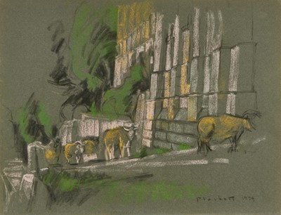 Lot 968 - Joseph Plaskett (1918-2014) pastel - Burgundian Cattle, signed and dated 1979, 50cm x 65cm, unframed