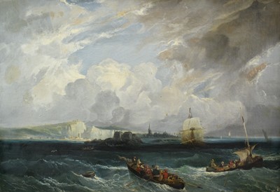 Lot 938 - English School, 19th century, oil on canvas - Vessels off the Coast, 54cm x 78cm, unframed