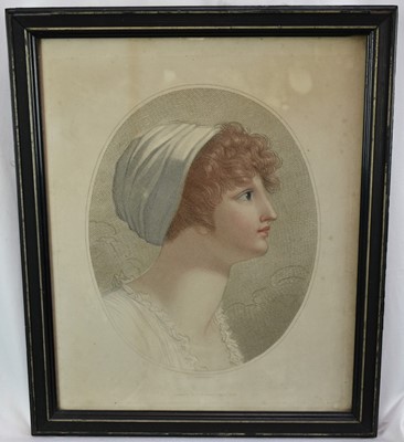 Lot 981 - Thomas Cheesman (1760-1834) stipple engraving printed in colours - Young Female Head, published May 1st 1803, 48cm x 39cm, in orignal ebonised frame