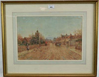 Lot 805 - Fred Fitch, pair of watercolours - Hunting Scenes, signed, 26cm x 39cm, in glazed gilt frames