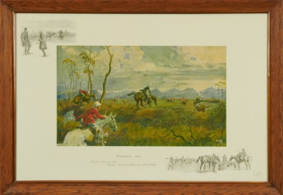 Lot 849 - Snaffles, Charles Johnson Payne (1884-1967) signed hand coloured print - Peshawar Vale, signed in pencil, with Snaffle blindstamp, 48cm x 72cm, in glazed frame