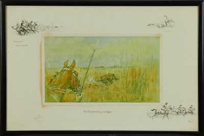 Lot 845 - Snaffles, Charles Johnson Payne (1884-1967) signed hand coloured print - The Finest View In Asia, signed in pencil, 42cm x 60cm, in glazed frame 
Provenance: Malcolm Innes Gallery