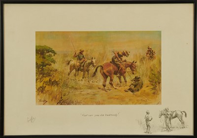 Lot 841 - Snaffles, Charles Johnson Payne (1884-1967) signed hand coloured print - "Got yer you old badmash!", signed in pencil, 44cm x 64cm x 60cm, in glazed frame 
Provenance: Malcolm Innes Gallery