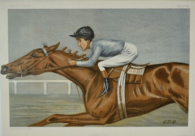 Lot 810 - Victorian Vanity Fair lithograph, "An American Jockey", Tod Sloan, 1899, 23.5cm x 34cm, mounted