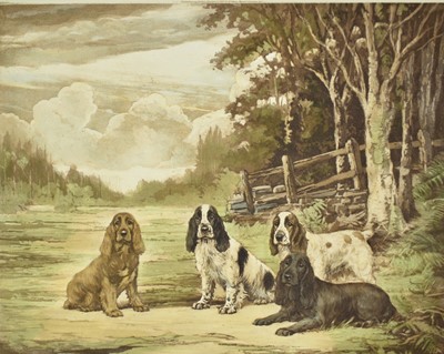 Lot 813 - Reuben Ward Binks (1880-1950) hand coloured aquatint - The Cocker Society, 33cm x 40.5cm, mounted