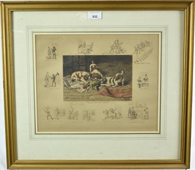 Lot 832 - Frank Paton (1855-1909) two signed hand coloured etchings- 3 to 1 on the Field and They Won't be Happy Til They Get 'Em, each 29cm x 36cm, in glazed gilt frames