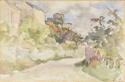 Lot 996 - Attributed to George Clausen (1852-1944) pencil and watercolour sketch - The Lane, initialled, 11cm x 17.5cm, in glazed gilt frame