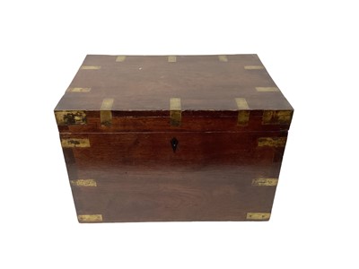 Lot 1143 - 19th century camphor wood military style campaign chest with brass fittings, 41cm x 28cm x 28cm.