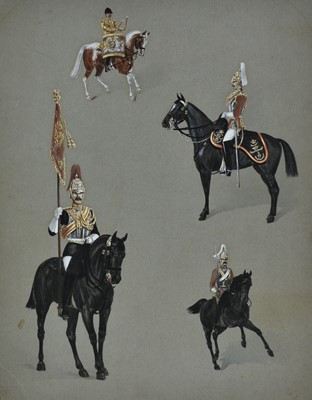 Lot 999 - Collection of five English School watercolours- Household Cavalry and Hussars Officers