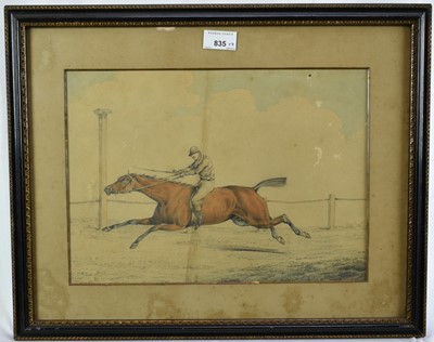 Lot 835 - Attributed to Henry Alken (1785-1851) group of four pencil and wash drawings, jockeys and horses and hunting, average size 20cm x 30cm, in glazed frames