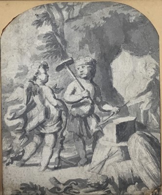Lot 46 - 18th century Italian school watercolour Cupid and Vulcan signed and dated 1704