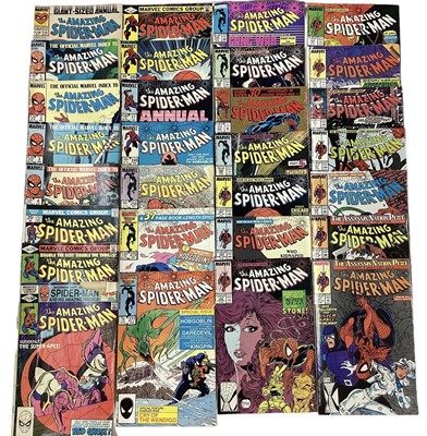Lot 75 - Marvel Comics The Amazing Spider-Man (1980's). Group of Amazing Spider-Man mostly 1980's, to include Giant sized annual #21 special wedding issue (1987). Also to include issue 151 (1975), issue 200...
