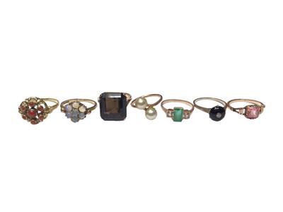 Lot 35 - Group of seven gold and yellow metal gem set dress rings