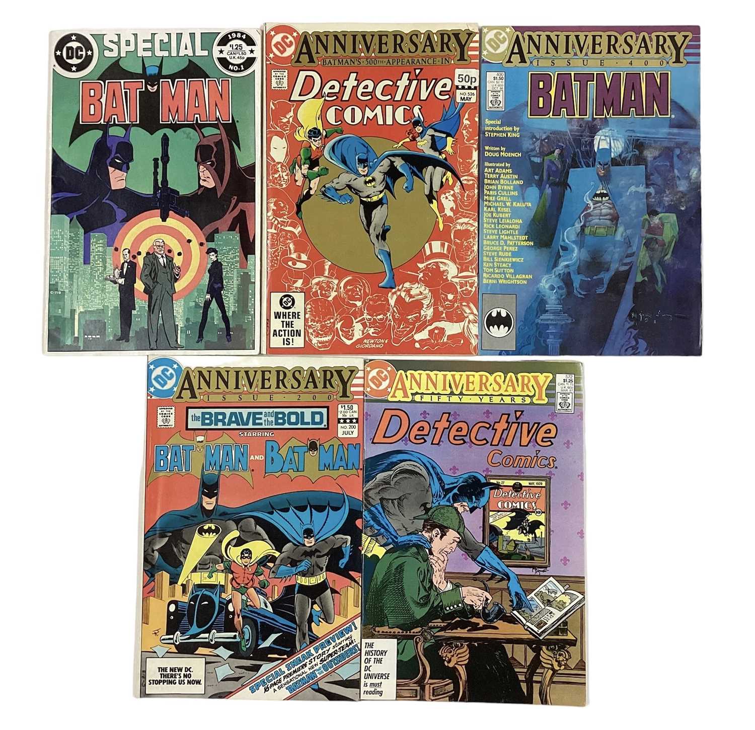 Lot 37 - DC Comics (1980's) Batman Anniversary's. Detective Comics #572 Fifty years anniversary issue, The Brave and the Bold #200 anniversary issue, Batman #400 anniversary issue, Detective Comics Batman's...
