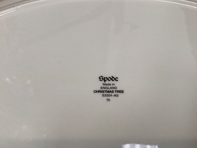 Lot 1232 - Spode Christmas Tree pattern service, including 10 tea plates, 10 dinner plates, 6 side plates, 6 large bowls, 10 small bowls, gravy boat and stand, 4 mugs, star-shaped dish, meat platter, gateau p...