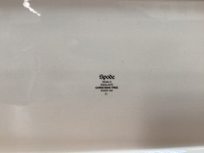 Lot 1232 - Spode Christmas Tree pattern service, including 10 tea plates, 10 dinner plates, 6 side plates, 6 large bowls, 10 small bowls, gravy boat and stand, 4 mugs, star-shaped dish, meat platter, gateau p...