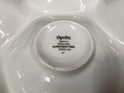 Lot 1232 - Spode Christmas Tree pattern service, including 10 tea plates, 10 dinner plates, 6 side plates, 6 large bowls, 10 small bowls, gravy boat and stand, 4 mugs, star-shaped dish, meat platter, gateau p...