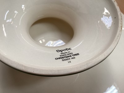 Lot 1232 - Spode Christmas Tree pattern service, including 10 tea plates, 10 dinner plates, 6 side plates, 6 large bowls, 10 small bowls, gravy boat and stand, 4 mugs, star-shaped dish, meat platter, gateau p...