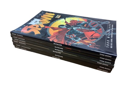 Lot 168 - Six Titan Books, Todd McFarlane "Spawn" Graphic Novels. Spawn Evolution, Revelation, Escalation, Retribution, Transformation and Abduction.