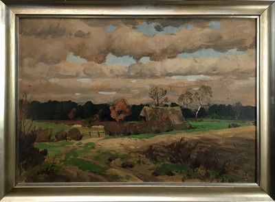 Lot 208 - Hugo Zieger (1864 - 1932) 'Old barn near Oldenburg", oil on board. Signed with monogram and dated 1921, 43cm x 62cm, framed. 
NB: Studied at the Dusseldorf