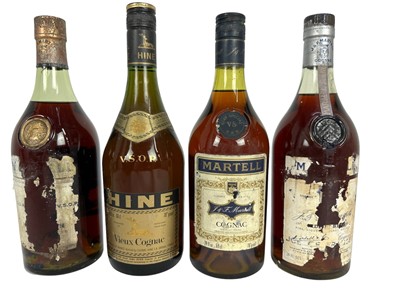 Lot 24 - Cognac - four bottles, Martell and Hine, two mostly lacking labels