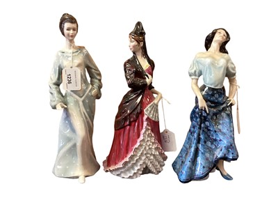 Lot 1236 - Five Royal Doulton figures - Boudoir HN2542, A La Mode HN2544, Carmen HN2545, Mantilla HN2712, and Eliza HN2543