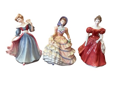 Lot 1242 - Ten Royal Doulton figures - Hannah HN3369, Loretta HN2337, Gail HN4804, England HN3627, Harmony HN4610, Regal Lady HN2709, Winsome HN2220, Masquerade HN2251, Amy HN3316 and May HN2711