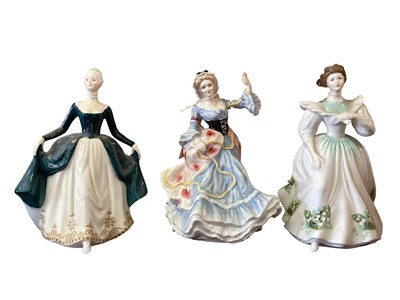 Lot 1242 - Ten Royal Doulton figures - Hannah HN3369, Loretta HN2337, Gail HN4804, England HN3627, Harmony HN4610, Regal Lady HN2709, Winsome HN2220, Masquerade HN2251, Amy HN3316 and May HN2711