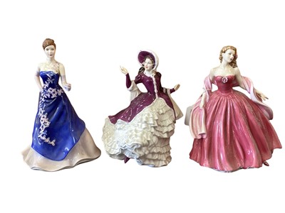 Lot 1247 - Ten Royal Doulton figures - Afternoon Tea HN1747, Treasured Moments HN4745, Elaine HN3307, Rachel HN2919, Rebecca HN2805, Christmas Day 2004 HN4558, Julia HN2706, Happy Birthday 2006 HN4822, Alexan...
