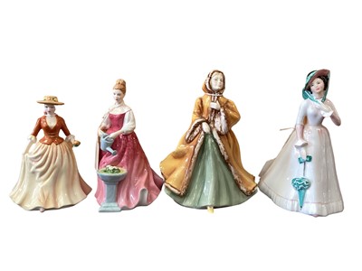 Lot 1247 - Ten Royal Doulton figures - Afternoon Tea HN1747, Treasured Moments HN4745, Elaine HN3307, Rachel HN2919, Rebecca HN2805, Christmas Day 2004 HN4558, Julia HN2706, Happy Birthday 2006 HN4822, Alexan...