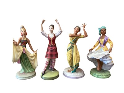 Lot 1250 - Set of twelve Royal Doulton limited edition Dancers Of The World figures modelled by Peggy Davies - Mexican Dancer HN2866 no.706, Kurdish Dancer HN2867 no.708, Indian Temple Dancer HN2830 no.407, N...
