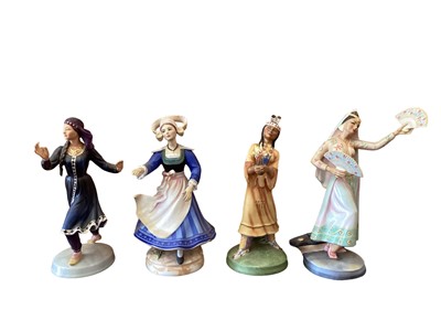 Lot 1250 - Set of twelve Royal Doulton limited edition Dancers Of The World figures modelled by Peggy Davies - Mexican Dancer HN2866 no.706, Kurdish Dancer HN2867 no.708, Indian Temple Dancer HN2830 no.407, N...