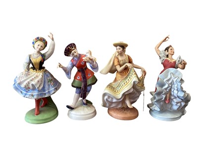 Lot 1250 - Set of twelve Royal Doulton limited edition Dancers Of The World figures modelled by Peggy Davies - Mexican Dancer HN2866 no.706, Kurdish Dancer HN2867 no.708, Indian Temple Dancer HN2830 no.407, N...